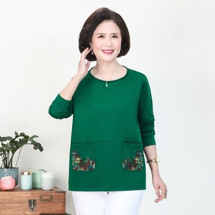 中老年女装秋装长袖t恤衫加肥加大码上衣外套妈妈装宽松纯棉卫衣5