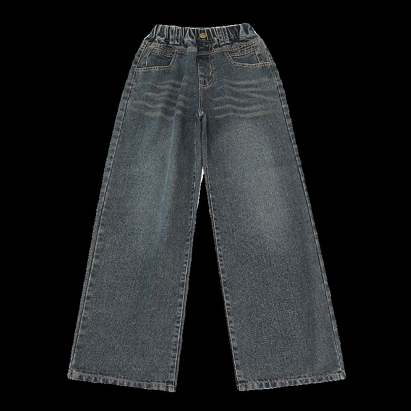 女童阔腿裤春秋大童女装宽松直筒牛仔裤春款洋气黑色春装儿童裤子
