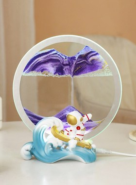 乘风破浪宇航员流沙画摆件家居桌面沙漏装饰品小夜灯送人生日礼物