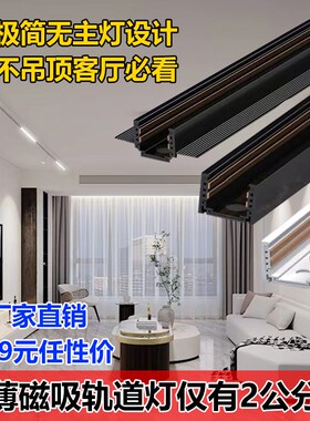 超薄磁吸轨道灯2CM5mm极窄客厅家用灯槽白色明装磁吸灯新款无主灯