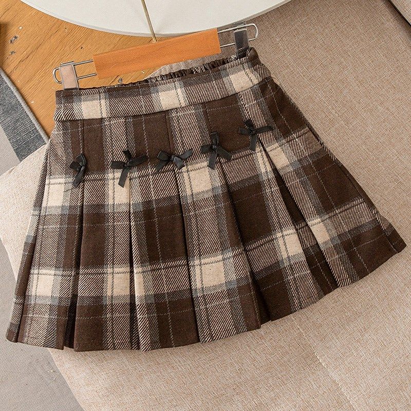女童半身裙百褶裙秋冬2024新款儿童洋气百搭格子短裙女孩裙子春秋