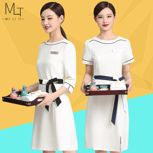 美容院美容师工作服连衣裙女中袖养生馆高端时尚职业裙子套装夏季