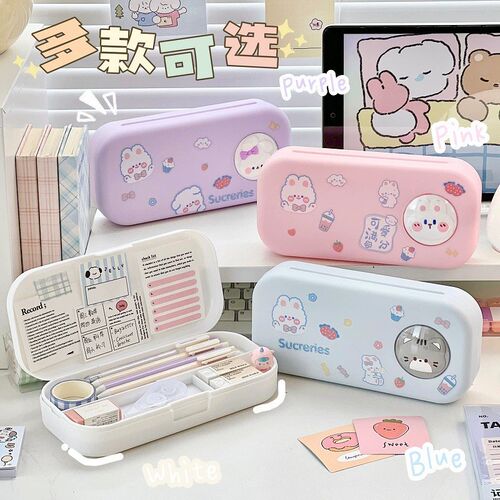 可爱文具盒铅笔盒文具用品收纳盒卡通儿童女孩小学生动物兔子笔袋