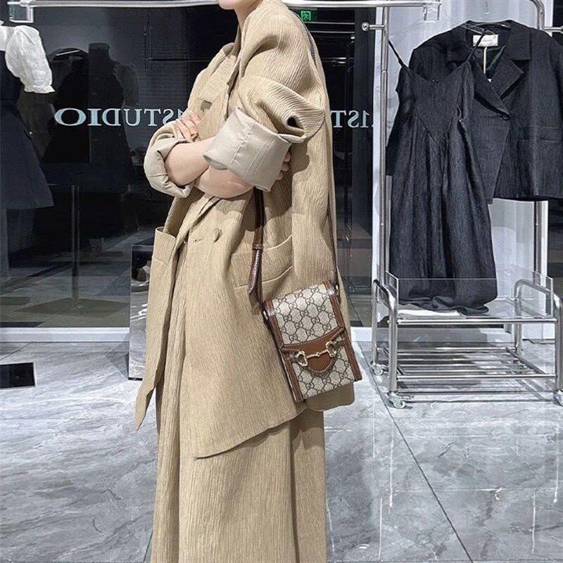 大码女装新款春秋微胖mm宽松西装外套吊带长裙显瘦时尚套装两件套