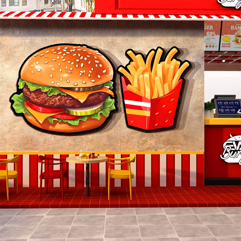 网红海绵宝汉堡店墙面装饰品炸鸡快餐厅壁挂画玻璃门广告贴纸背景
