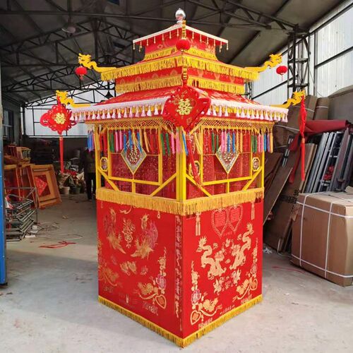 婚庆中式八抬大轿金属折叠花轿内杆三顶云锦缎镂空新款蝴蝶花轿