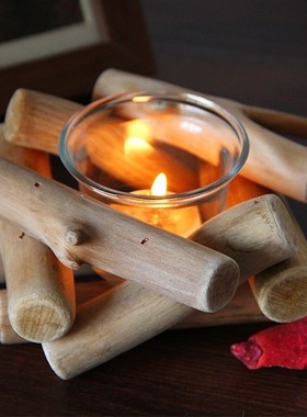 复古原木漂流木餐厅烛台摆件北欧风格浪漫创意玻璃小装饰品桌面