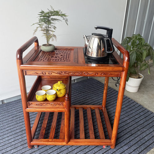 榆木实木茶桌一体式茶水柜禅意轻奢茶台家用花梨色茶几扶手烧水台