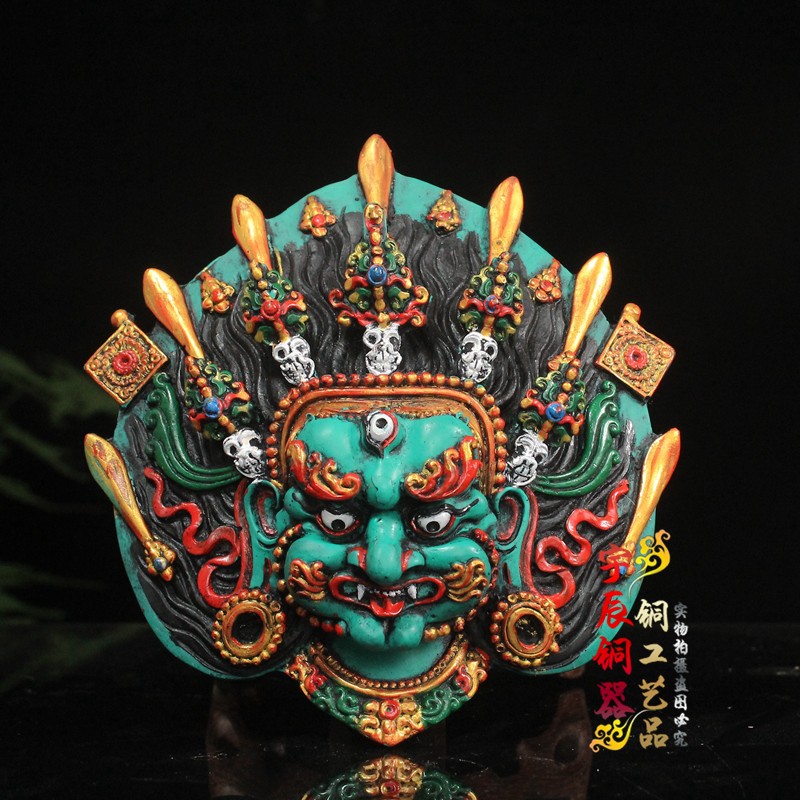 尼泊尔工艺纯手工彩绘六臂玛哈嘎拉护法面具家居装饰挂件密宗佛像
