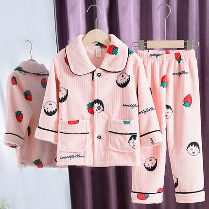 秋冬季儿童睡衣男童法兰绒加厚保暖宝宝小孩珊瑚绒女孩家居服套装