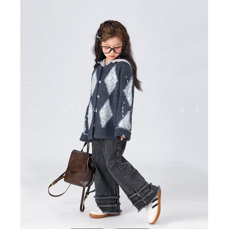 初羽家女童裤子2024秋新款中大童百搭直筒裤男女童个性毛边牛仔裤,童装/婴儿装/亲子装,儿童牛仔裤,淘宝优惠券,粉丝福利购,淘宝优惠卷