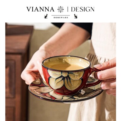 VIANNA丨复花STAA中古咖啡杯碟套装陶瓷马克水杯精致下午茶杯子