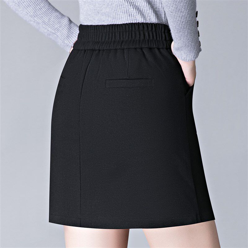 秋冬毛呢短裙弹力高腰大码显瘦百搭呢子a字裙半身裙防走光一步裙