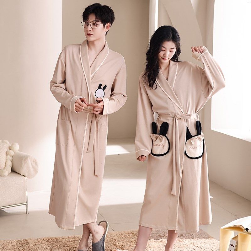 睡袍男女情侣四季通用纯棉长款浴袍春秋长袖夏季酒店风睡衣女冬款