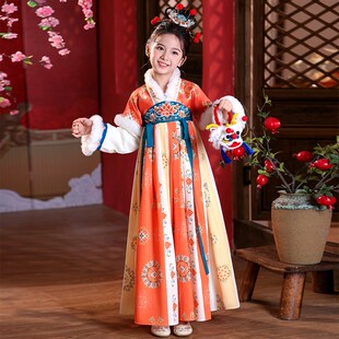 汉服女童秋冬2024新款古风连衣裙小女孩国风唐装儿童冬季古装裙子