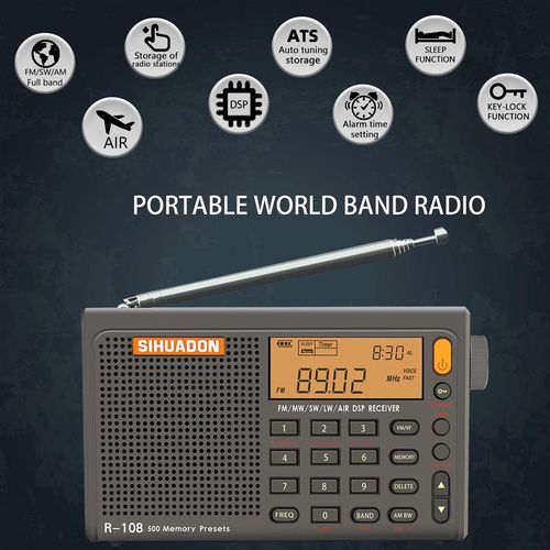 R108全波段收音机袖珍式充电数字专航空短波广播电台调谐