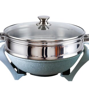 炫臣电热锅2-3人电炒锅多功能麦饭石锅不粘平底家用一体小型火锅