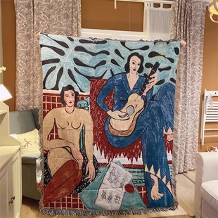 复古油画棉线盖布艺术流苏挂毯马蒂斯壁毯多用途装 饰毯子盖布巾