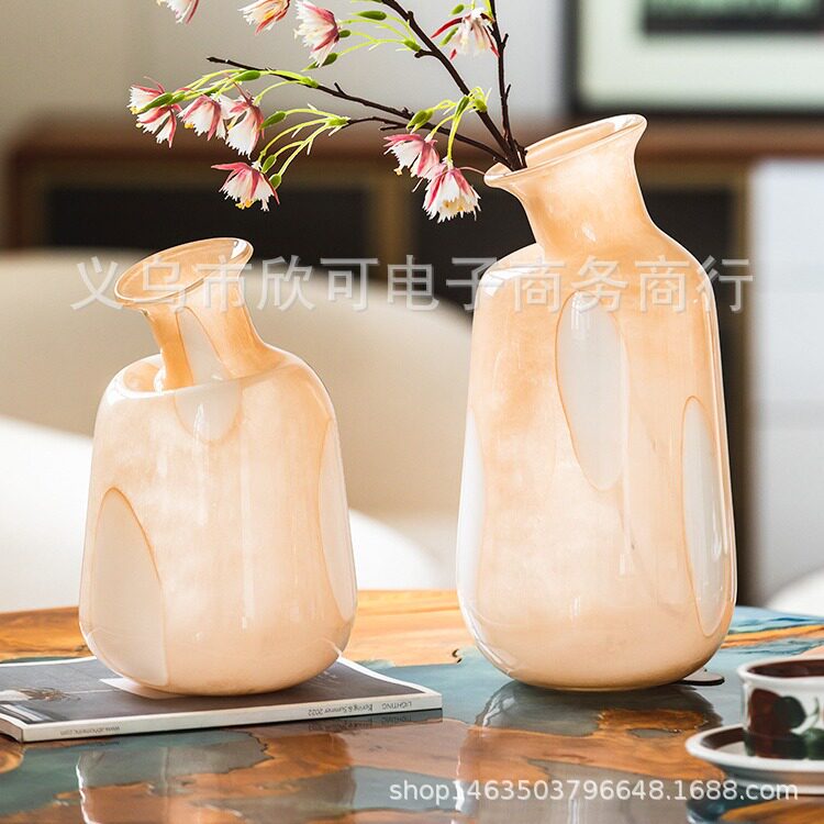 玻璃花瓶中古风轻奢现代简约家居客厅样板房装饰品摆件干花插花瓶