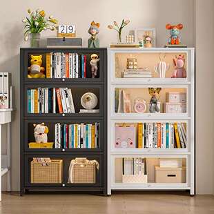 家用钢制书柜带玻璃门展示柜儿童防尘书架铁艺置物架铁皮柜