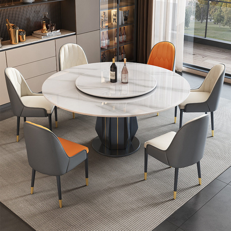 圆形岩板餐桌家用现代简约10人饭桌轻奢高级感饭店商用大理石桌子