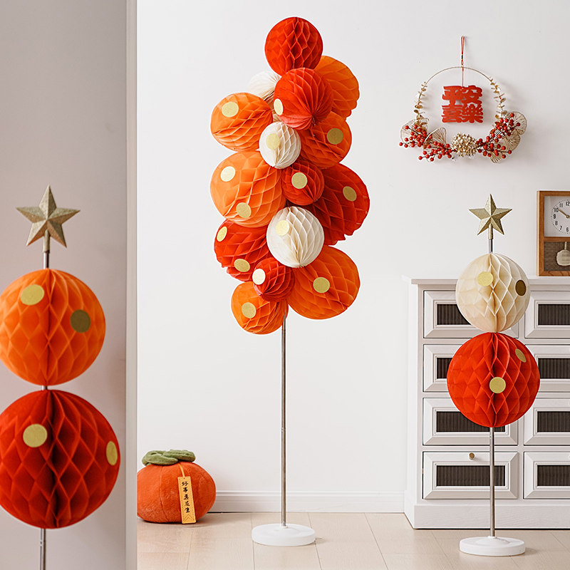 新年客厅装饰饰品网红落地摆件过年春节家居饰品蜂窝球纸灯笼摆设