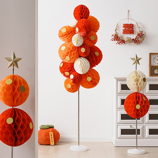 新年客厅装饰饰品网红落地摆件过年春节家居饰品蜂窝球纸灯笼摆设