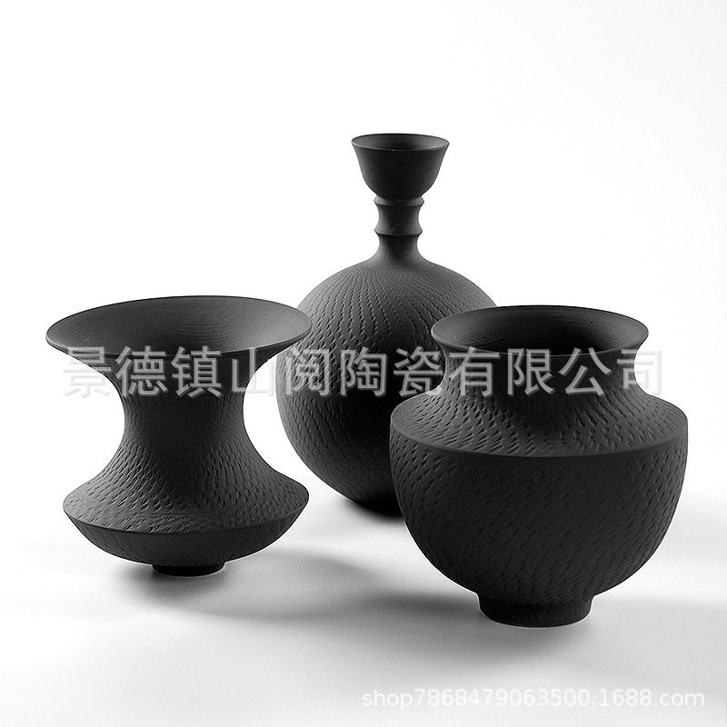 手工素烧花瓶客厅摆件中式插花古典陶瓷美式装饰复古玄关瓷器