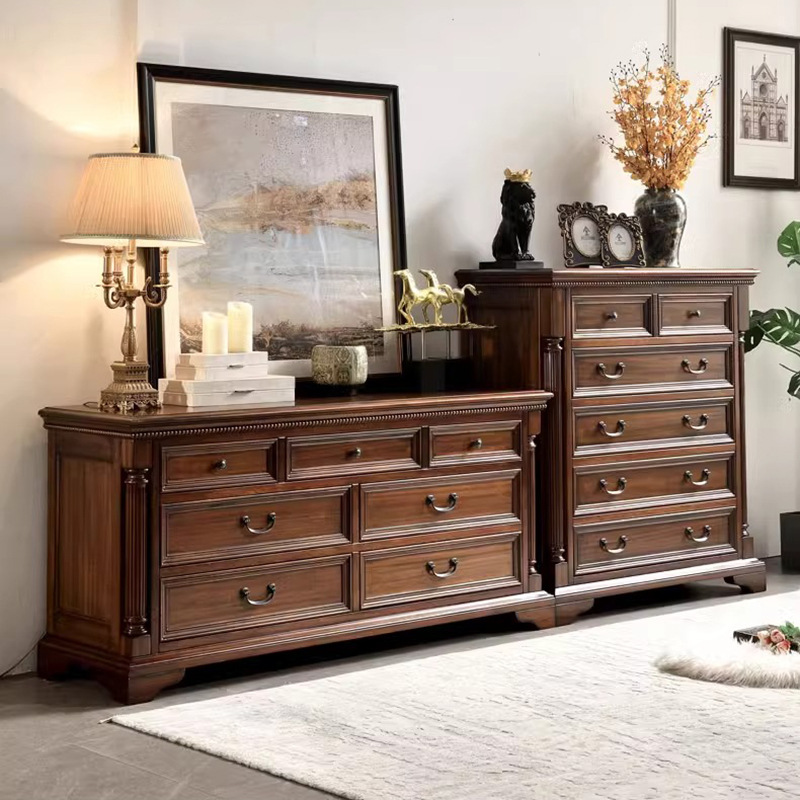 美式实木九斗柜简约家用客厅玄关储物柜子欧式复古收纳装饰餐边柜