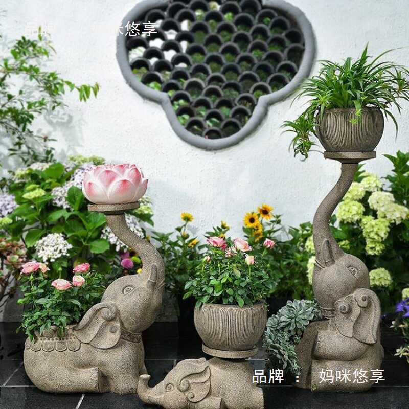 户外大象花盆中式庭院花园院子别墅阳台造景布置景观盆景装饰摆件