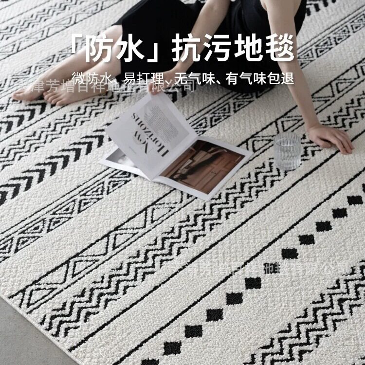 地毯客厅轻奢高级感法式黑白简约复古防水防污高端沙发毯2024新款