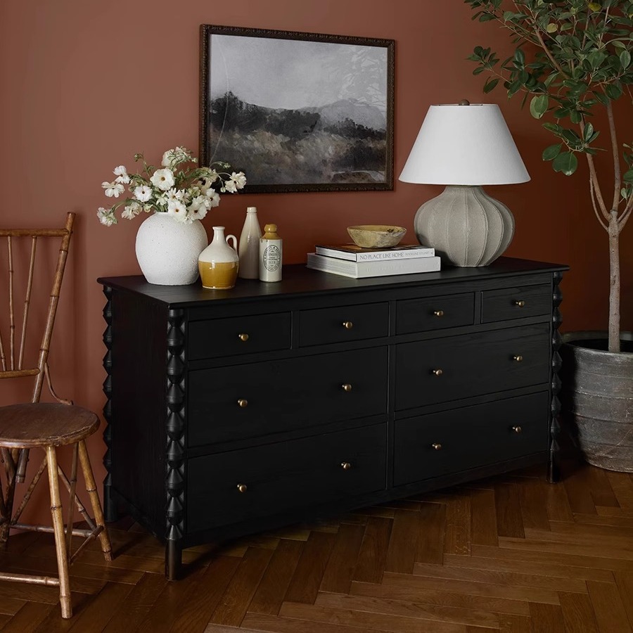 美式实木斗柜黑色八斗柜新古典储物柜卧室抽屉柜客厅靠墙收纳柜子