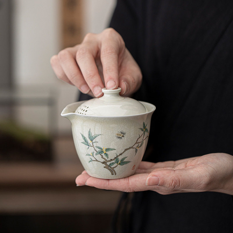 草木灰手抓壶不烫手盖碗单个功夫陶瓷泡茶杯套装家用大号泡茶碗