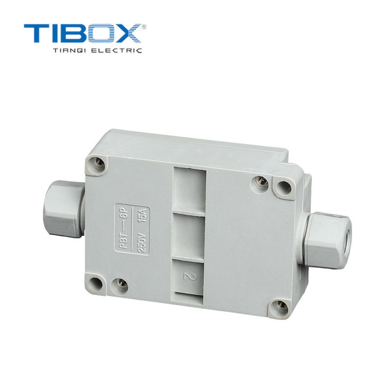 TIBOX一进一出带防水接头6P端子接线盒户外PBT材料配电密封箱
