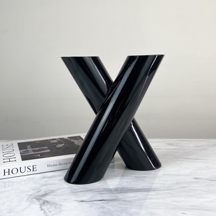 现代简约欧式轻奢几何金属银色X形花器花插摆件样板房售楼处饰品