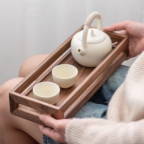黑胡桃木桌面收纳架实木置物架办公桌小型茶台咖啡茶具木质收纳架