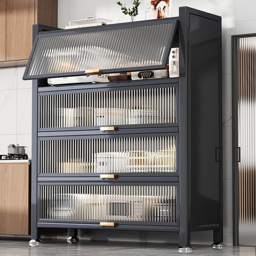 厨房多层置物架碗柜家用橱柜带柜门多功能收纳柜子锅架微波炉架子