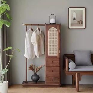 北美黑胡桃木实木中式衣帽架现代简约樱桃木原木多功能一体挂衣架