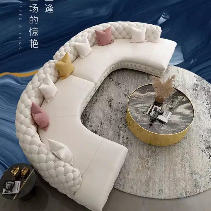港式创意轻奢拉扣绒布磨砂网红后现代意式别墅会所样板房皮艺沙发