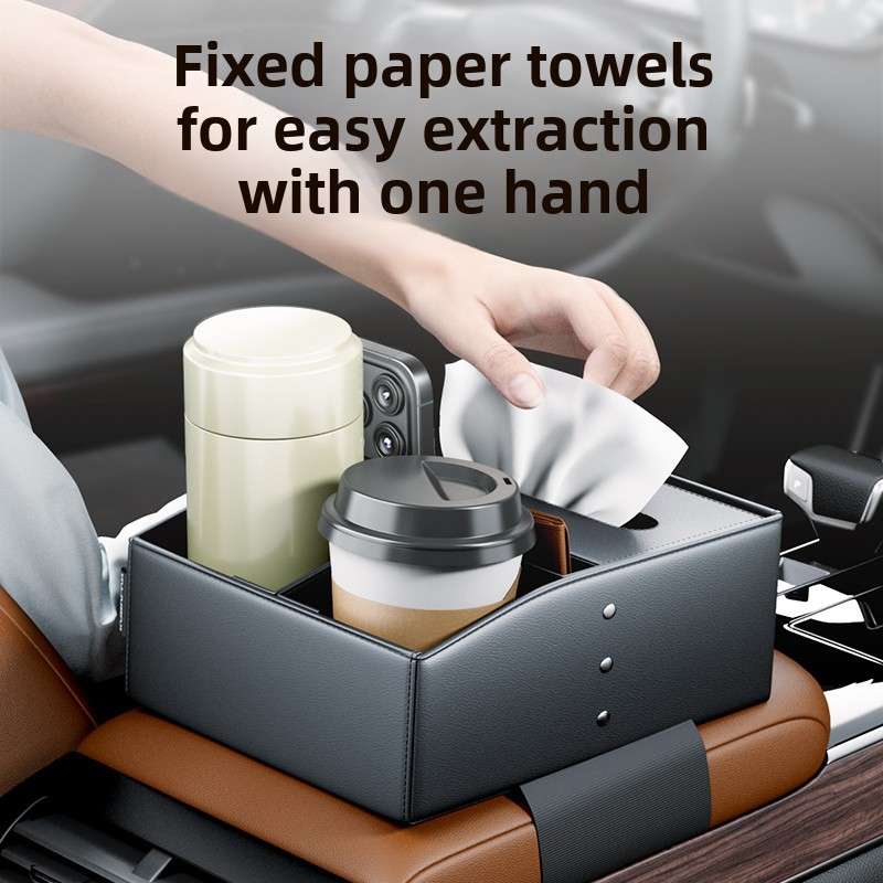 Car Central Armrest Storage Box-Cup Holder Tissue Organizer