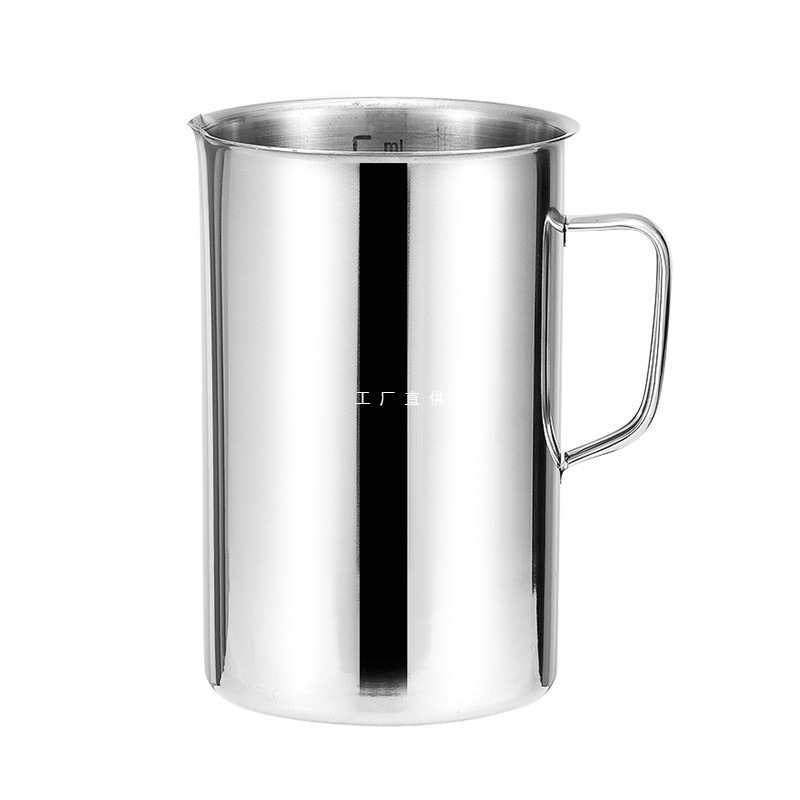 批发304不锈钢量杯1000ml 500ml 带刻度烧杯烘杯液体液体量杯加厚