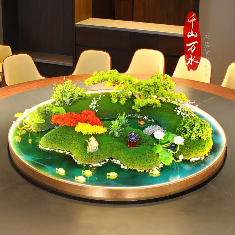 酒店餐桌中间摆花灯光仿真景观摆件大圆桌转盘中间桌芯装饰品假花