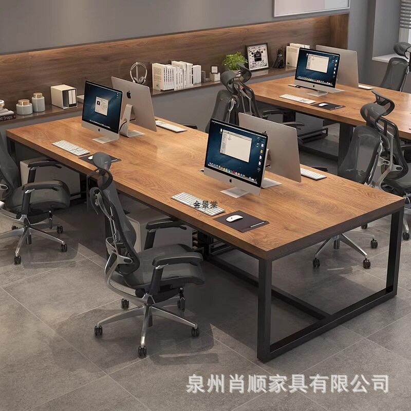 工业风职员实木办公桌简约办公室职员桌工作台电脑桌多人位长条桌