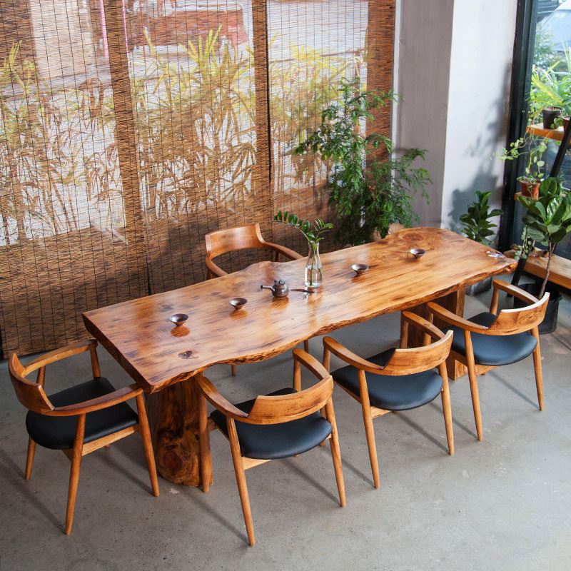 新中式实木茶室自然边茶桌 现代办公室会客泡茶桌椅客厅接待茶台