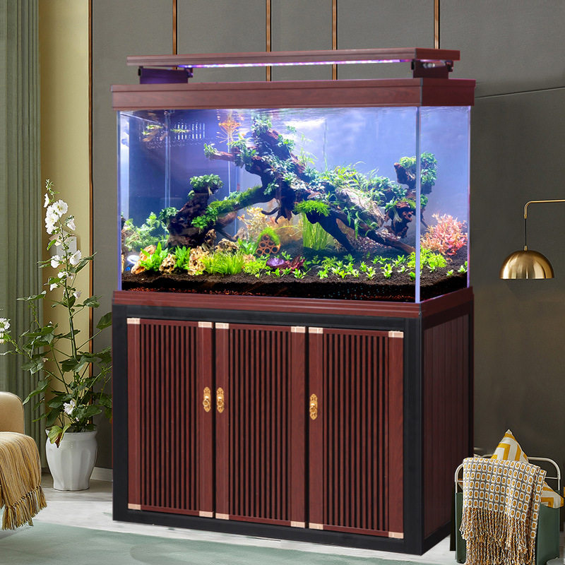 超白玻璃鱼缸家用客厅隔断大型新中式生态水族箱办公室底滤金鱼缸
