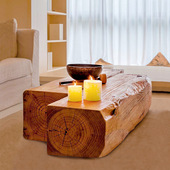 日式 原木长条茶几 客厅休闲天然木头茶桌民宿店面休息区长条凳子