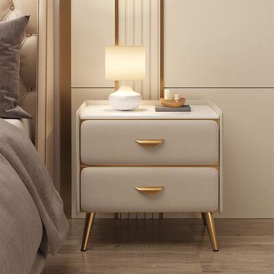 Fls全实木床头柜简约现代床边柜轻奢高级感岩板小柜子卧室床头收