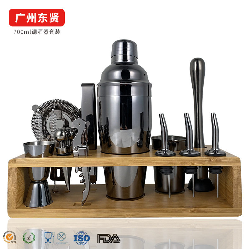 不锈钢调酒器套装 酒吧调鸡尾酒工具欧款三段式摇酒壶700ml雪克杯