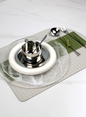 现代极简样板房餐具摆件套装软装样板间餐厅装饰摆盘绿色系餐盘子