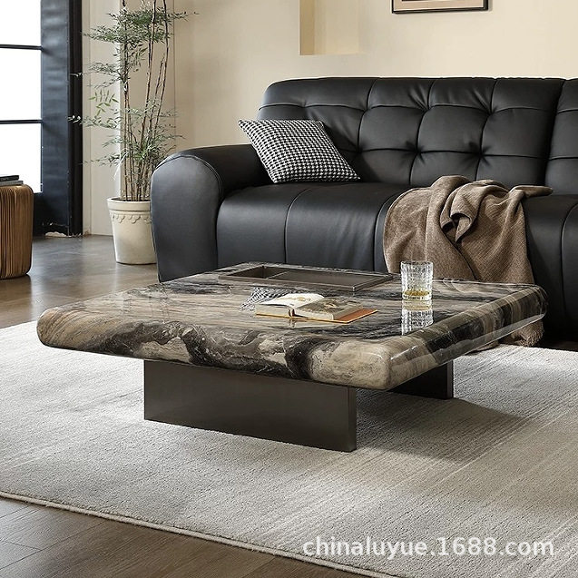 现代简约岩板小户型意式极简方形茶几客厅家用高级落地茶几桌子